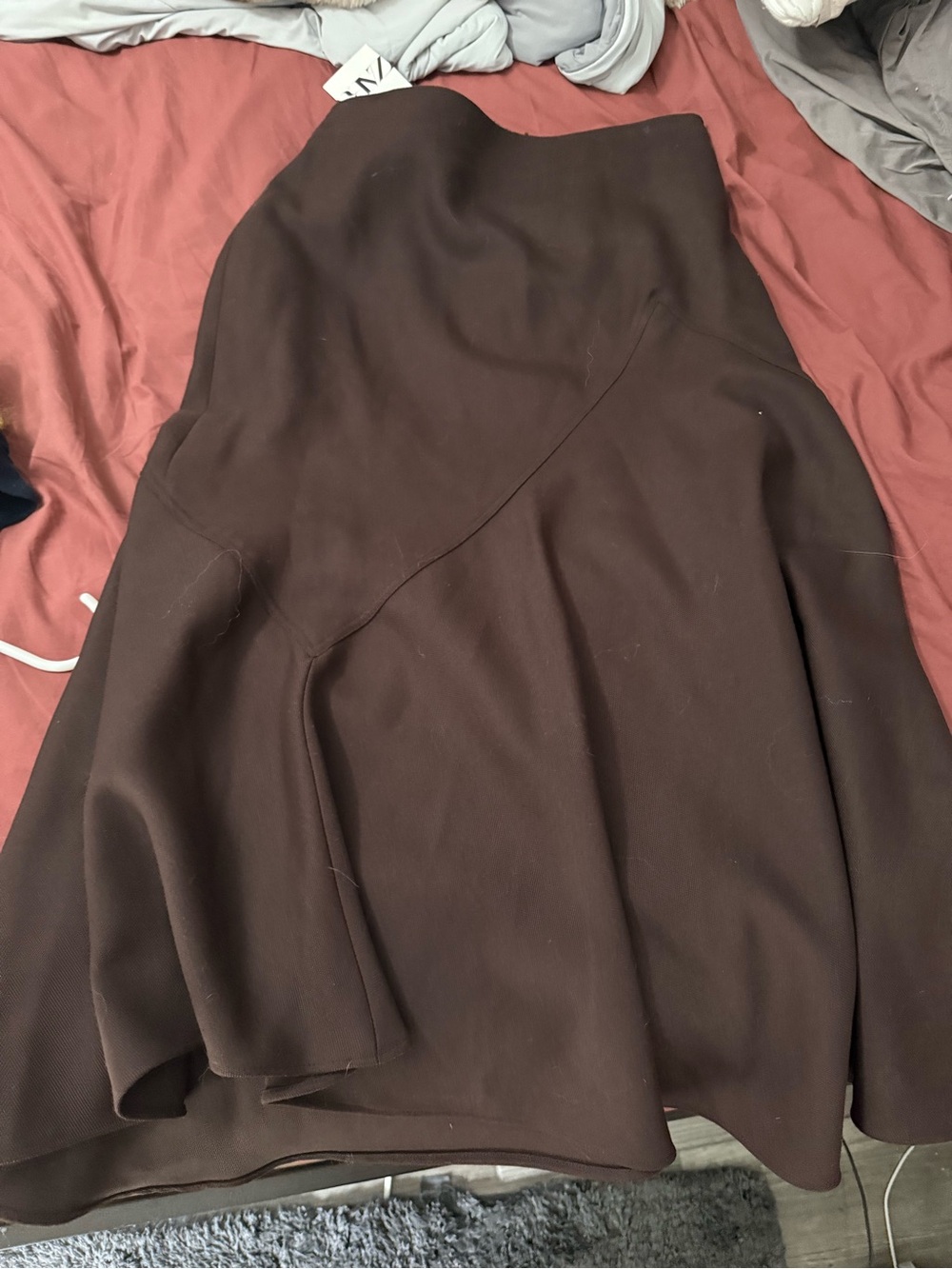 Zara Dark Brown Asymmetric Flared Skirt
